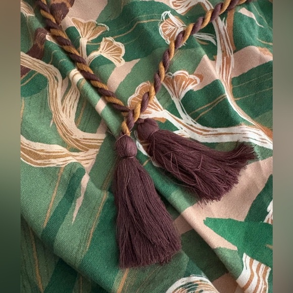 160$ Farm Rio Tropical Isla Padded Shoulders Midi Dress Size L Beige Green - Picture 8 of 12